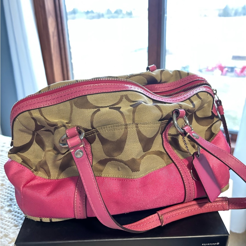 Vintage Coach Pink and Brown Shoulder Bag
